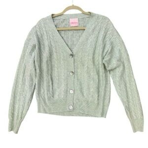 New Crush 100% Cashmere Cable Knit Cardigan – Mint Green – Button Front Sweater